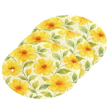 Imagem de Wassud Esponja de polpa de madeira de flores amarelas para pratos, pacote com 3 esponjas de cozinha para limpeza, esfregão resistente para panelas antiaderentes, esponjas de lavar louça para pia