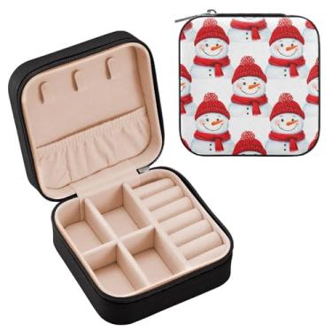 Imagem de Wassud Chapéus de Papai Noel, bonecos de neve, estojo de joias de viagem para mulheres, meninas, senhoras, noiva, mini organizador de joias de couro PU, caixa quadrada de armazenamento de joias para