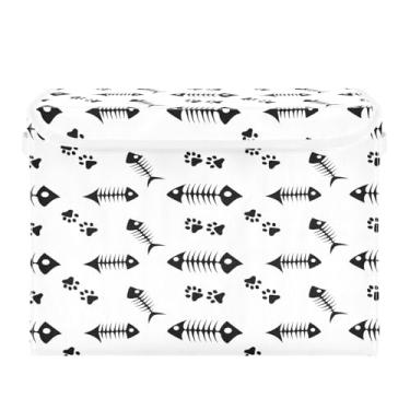 Imagem de Wassud Cestos de armazenamento dobráveis com tampas, ossos de peixe pretos, cestas organizadoras de tecido dobráveis para armário, casa e decoração sazonal 41,5 x 32,5 x 39,5 cm x 29,5 cm