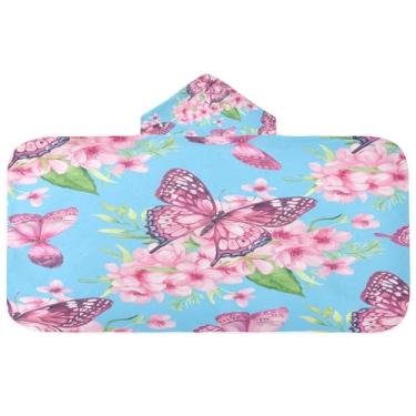 Imagem de CEBUGI Toalha de banho com capuz de flores borboletas para crianças toalha de banho macia absorvente com capuz 127 x 59,7 cm toalha de banho de praia para meninos e meninas