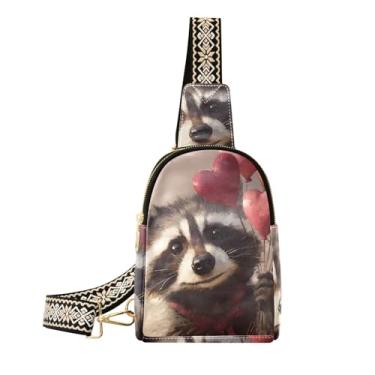 Imagem de CEBUGI Bolsa tiracolo feminina pequena com corações de guaxinim, pochete de couro, para caminhadas, viagens ao ar livre