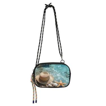 Imagem de STAYTOP Chapéu de palha na praia pequena bolsa transversal carteira para celular para mulheres e homens, mini bolsa de viagem - chapéu de palha na praia