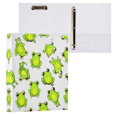 Imagem de STAYTOP Organizador de fichário redondo de sapo verde, fichário de 3 anéis com prancheta (carta A4), fichário fofo para material de escritório escolar