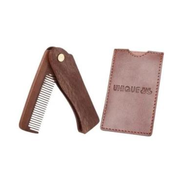 Imagem de Pente De Madeira Para Barba Masculina Com Estojo De Couro, Dentes Fino