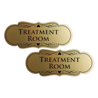 Imagem de Signs ByLITA Placa de sala de tratamento de designer (ouro escovado) - grande pacote com 2