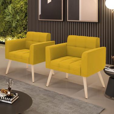 Imagem de Poltrona Sala Decorativa Kit 2 Elisa Pé Palito Natural Veludo Mostarda D03 - D'Rossi