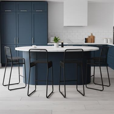 Imagem de Banqueta Cozinha Alta Kit 4 Base Industrial Aramada Taynah Preto K01 - D'Rossi