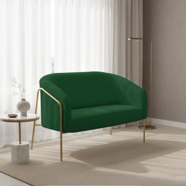 Imagem de Sofá 2 Lugares Namoradeira Stella Base Industrial Alta Dourada Bouclê Verde D03 - D'Rossi