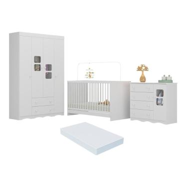 Imagem de Quarto De Bebê Completo Com Berço 3 Em 1 Com Colchão Incluso Serena Multimóveis MP4535 Branco