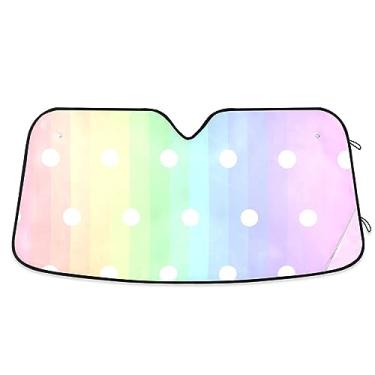 Imagem de Faixa de arco-íris pastel e persianas de para-brisa de bolinhas, para-sol dobrável para carro, acessórios de verão de carro