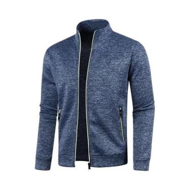 Imagem de Outono inverno masculino zíper malha mangas compridas fino cashmere mo