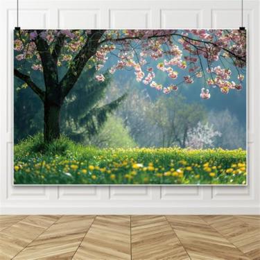 Imagem de OFILA Pano de fundo para fotografia de árvore de cerejeira com fundo de primavera, 3 x 2,4 m, luz solar, floral, natureza, cenário, tecido, retrato, aniversário, decoração, banner, poliéster, adereços