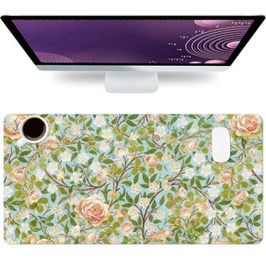Imagem de Tapete de mesa floral, mouse pad grande rosa elegante para desktop, almofada de mesa à prova d'água de couro PU, antiderrapante, protetor de computador, laptop, mouse pads para jogos para decoração de
