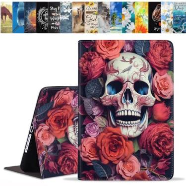 Imagem de BWOOLL Capa para Samsung Galaxy Tab A11 Plus 2025 / Samsung Galaxy Tab A9 Plus 2023 11 polegadas, capa fina e leve de couro PU com função despertar/hibernar automaticamente, crânio rosas
