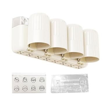 Imagem de Fafeicy Suporte de Escova de Dentes para Banheiro, Montado na Parede Sem Adesivo de Broca Com 4 Slots para Escova de Dentes e Ranhura para Pasta de, para Organização e (Branco Creme e Transparente)