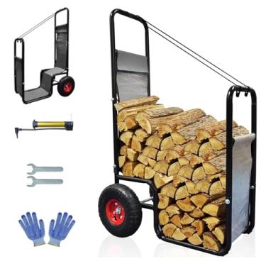 Imagem de Carrinho de lenha Carrinho de lenha com rodas, prateleiras de madeira resistentes ao ar livre, Storge Mover, transportador de rolamento, 3 x 5 x 9 cm