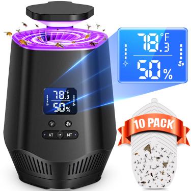 Imagem de Fooxem Armadilhas para moscas de frutas para ambientes internos, armadilhas inteligentes para insetos e mosquitos internos com sensor de temperatura e umidade, 10 peças de placas adesivas pretas 01