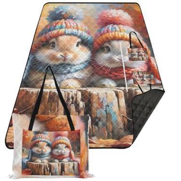 Imagem de TSENQUE Lindo coelho coelho sem areia cobertor de praia impermeável tapete de brincar ao ar livre para grama cobertores de piquenique fofo dobrável 203 cm x 152 cm