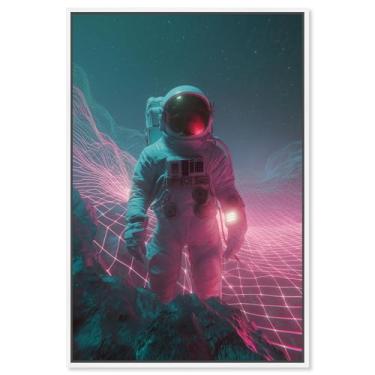 Imagem de Arte de parede de astronauta com impressão em tela Rosy Zenith por Art Remedy, moldura branca, 25 x 38 cm