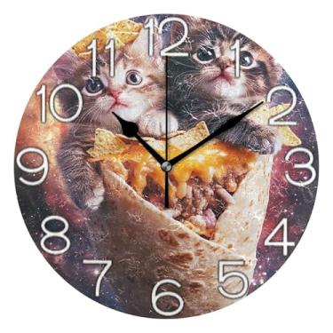 Imagem de GAIGEO Relógio de parede analógico decorativo divertido alimentado por bateria relógio de cozinha fofo, decoração de parede retrô moderna art déco, gatos fofos vívidos, 25 cm, ponteiros pretos