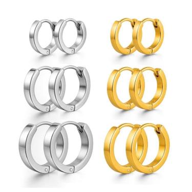 Imagem de Kit 2 Trios de Brincos Argolas Dourada e Prateada Aço Inox 316L 10mm 14m 16mm-Feminino