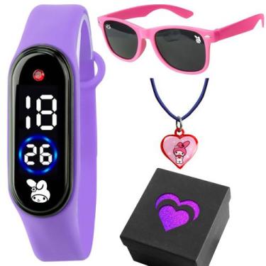 Imagem de relogio my melody infantil led + colar + caixa + oculos sol led proteç
