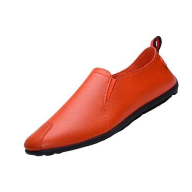 Imagem de Mocassim masculino casual sem cadarço com sola macia e cabedal macio, confortável para o dia a dia, Laranja, 36