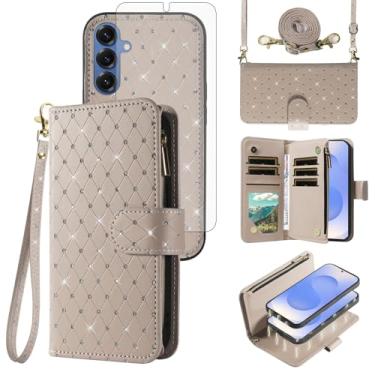 Imagem de Capa tipo carteira compatível com Samsung Galaxy S25 5G com zíper destacável para celular e protetor de tela transversal alça com glitter flip capa de telefone para S 25 25S 25 25S SM-S931U mulheres