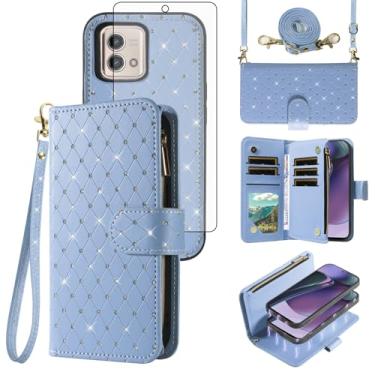Imagem de Capa carteira compatível com Motorola Moto G Stylus 5G 2023 com zíper para celular e protetor de tela, alça transversal, flip com glitter, porta-cartões, capa para celular para GStylus G5 XT2317DL