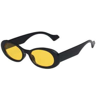 Imagem de Óculos de Sol Femininos com Armação Oval Pequena em Cores Candy, Proteção UV400, Ideais para Esportes ao Ar Livre, Corrida e Ciclismo, nas Cores Preto e Amarelo.
