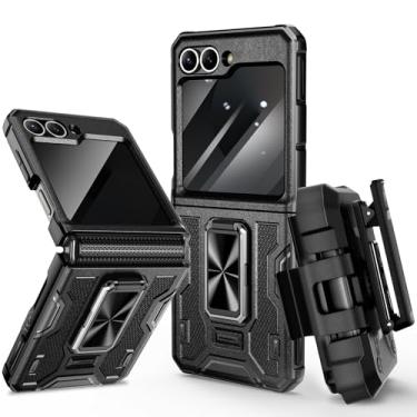 Imagem de VEGO Capa para Galaxy Z Flip 6, suporte de anel giratório de 360°, coldre com clipe de cinto, protetor de tela de câmera de privacidade e proteção de dobradiça, capa à prova de choque para Samsung