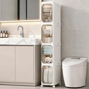 Imagem de TIRUSS Armário de armazenamento alto e estreito com rodas móveis e prateleiras ajustáveis, organizador de plástico fino dobrável para banheiro, cozinha, lavanderia, ideal para espaços pequenos (4