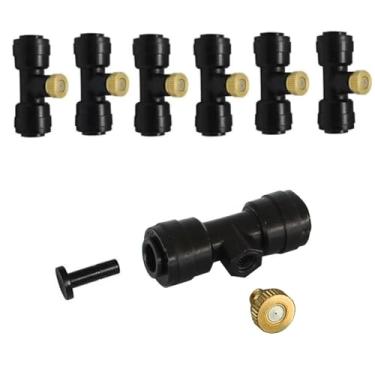 Imagem de GQQGSHOP Pacote com 20 bocais de nebulização de latão com camisetas antiderrapantes de 1/10.2 cm para sistema de refrigeração, bocais de neblina UNC 10/24 e conector em T para sistema de resfriamento