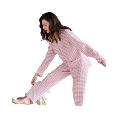 Imagem de Pijamas De Algodão Para Mulheres Em Tamanho Grande, Conjunto De Camisa