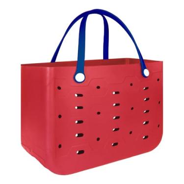 Imagem de PoVwlty Bolsa de praia de borracha GG para homens e mulheres, bolsa de viagem de grande capacidade para a praia, barco, piscina, Vermelho e azul-marinho