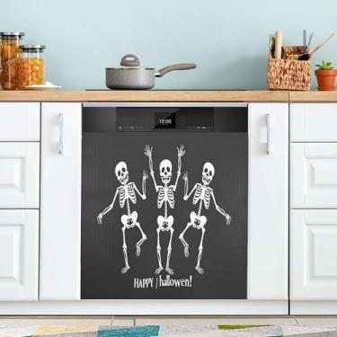 Imagem de xigua Capa de ímã de esqueleto engraçado para lava-louças, adesivos magnéticos decorativos antiarranhões para painel de geladeira e lava-louças, decoração personalizada de cozinha doméstica 58 x 66 cm
