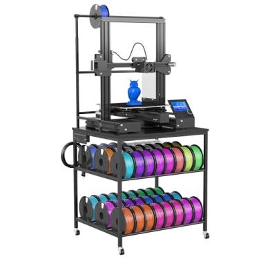 Imagem de Qriocioa Suporte para impressora 3D com filamentos, suporte de armazenamento de filamentos, mesa de impressora 3D com rodas, suporte de bancada de trabalho para PLA/ABS/PETG/TPU para estúdio
