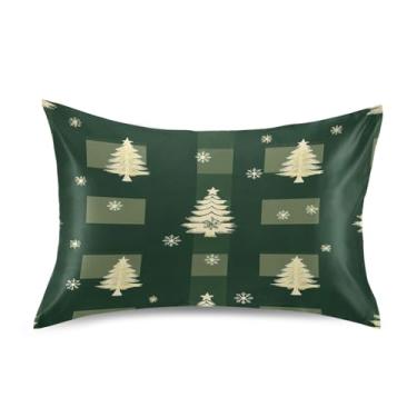 Imagem de Wassud Fronha de cetim xadrez de árvore de Natal para cabelo e pele fronhas de seda lisa Queen Size Capas de travesseiro respiráveis com fecho de envelope