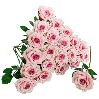 Imagem de ATFL Flores artificiais de rosas falsas a granel, flores simuladas em 3D, 20 peças de flores de rosas de seda artificial com hastes para arranjos de casamento, decoração de mesa de festa em casa (20