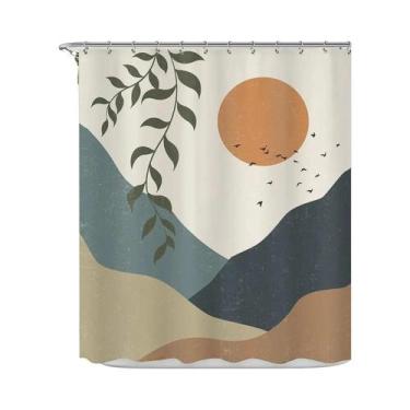 Imagem de Cortina De Chuveiro Moderna Minimalista Geométrica Com Estampa De Folh