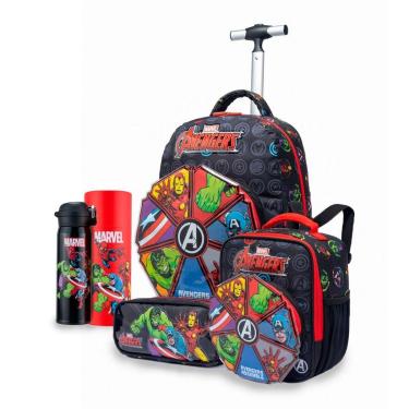 Imagem de Kit Mochila Lancheira Estojo Garrafa Escolar Avengers Marvel-Masculino