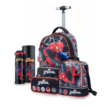 Imagem de Kit Mochila Lancheira Garrafa Estojo Marvel Infantil Homem Aranha Resistente-Masculino