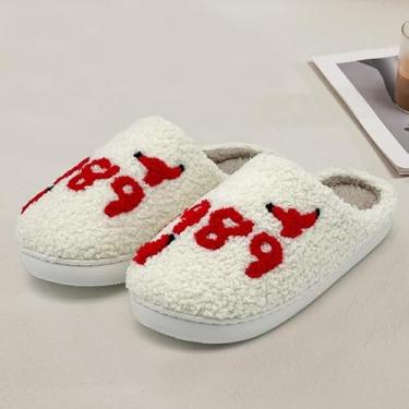 Imagem de Pantufas numeradas para uso interno e masculino, de algodão macio, quente, para quarto, casa, com espuma de memória, aconchegante, outono, inverno, casa, ambientes internos e externos, Vermelho, 6.5
