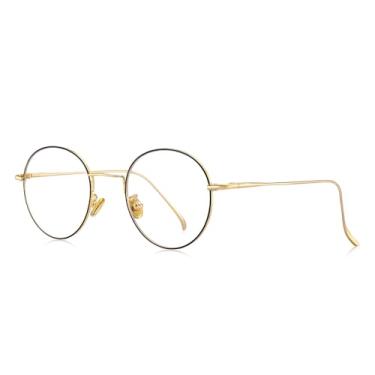 Imagem de Armações de óculos redondas chiques para mulheres, armação de metal retrô, moderna, diária, leve, confortável, perfeita como armação de lentes transparentes, Preto, dourado, Lens Width: 50 Millimeters
