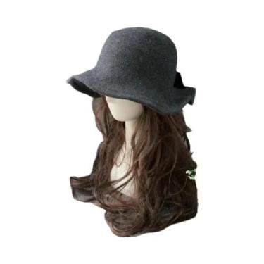 Imagem de Chapéu De Lã Vintage Feminino Estilo Bowler, Chapéu De Inverno Preto, 