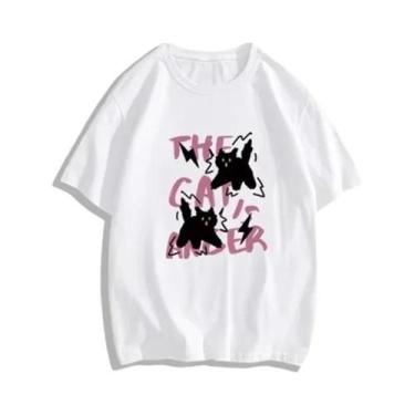 Imagem de Camiseta De Algodão Com Estampa De Gato De Horror Para Mulheres Verão 
