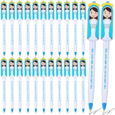 Imagem de Sinload 48 canetas cristãs da Virgem Maria, presente CSW, pequena Virgem Maria, esferográfica, versículo bíblico, escritura inspiradora, para lembrancinhas de festa religiosa, presente de aniversário