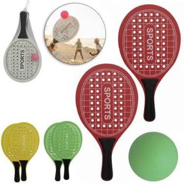 Imagem de Kit Frescobol Com 2 Raquetes De Madeira Mdf + Bolinha 36,5Cm - 4330608