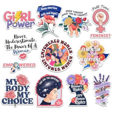 Imagem de 12 peças de adesivos de empoderamento feminista inspiradores mulheres direitos igualdade presentes adolescentes estudantes ativistas amigos para laptop garrafa de água copo caderno caderno scrapbook