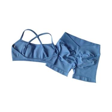 Imagem de Conjunto De Yoga Feminino Sem Costura De 2 Peças: Top Esportivo E Shor